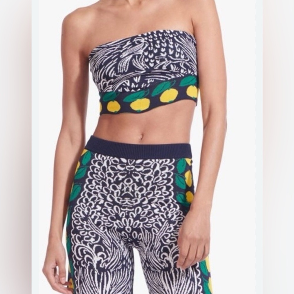 STAUD - Navy Blue Shane Bandana Knit Lemon Cropped Strapless Tube Top - Small